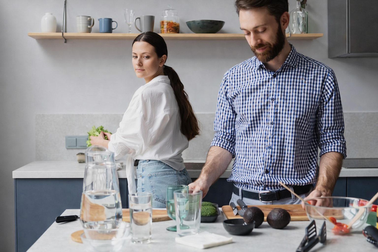Happy family with pure water at home